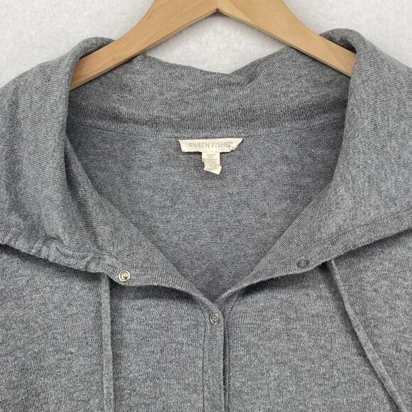 EILEEN FISHER Sweater L Organic Cotton Snap Front Cardigan Oversized Gray - Picture 4 of 13